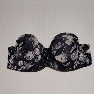 36C Floral Black & White Strapless Bra